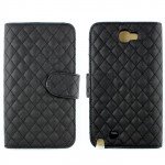Wholesale Galaxy Note 2 Square Flip Leather Wallet Case with Stand (Black)